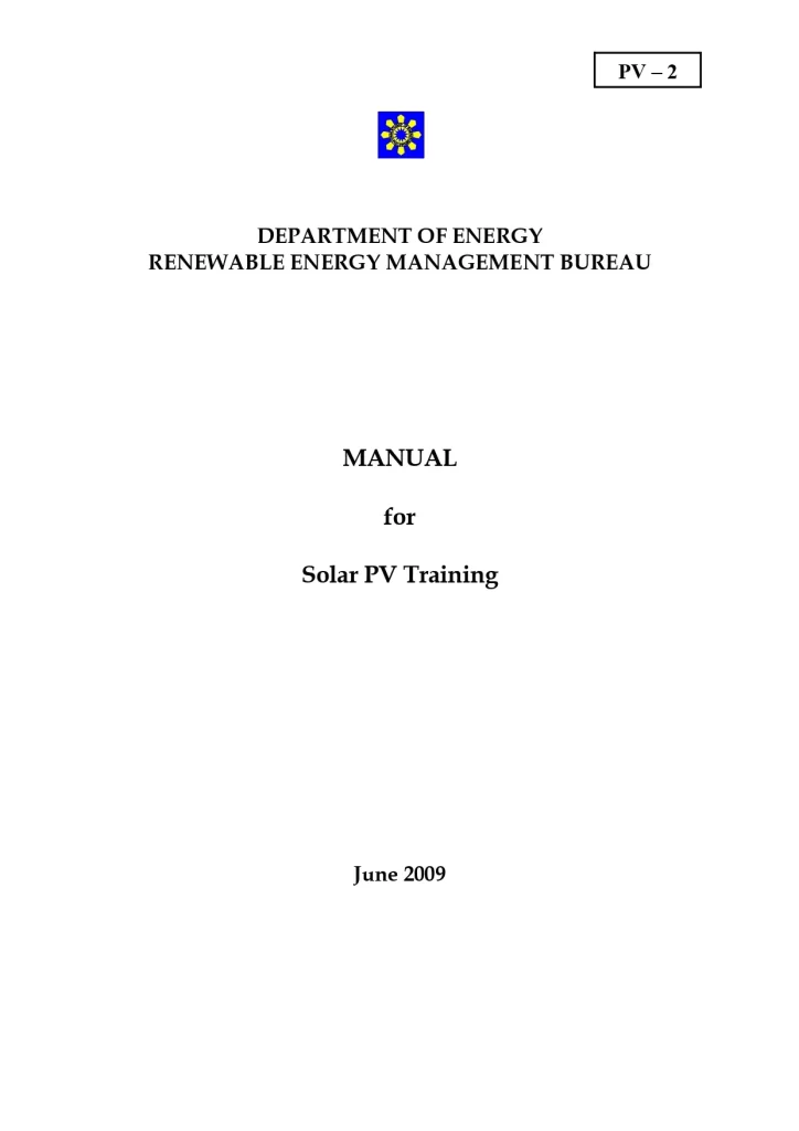 Manual For Solar Pv Training