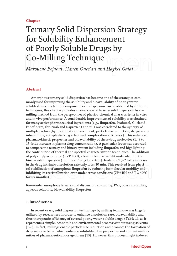 Ternary Solid Dispersion Strategy for Solubility Enhancement of Poorly Soluble Drugs by Co-Milling Technique