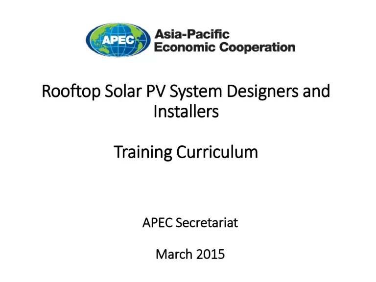Rooftop Solar PV System Designers and Installers Training Curriculum
