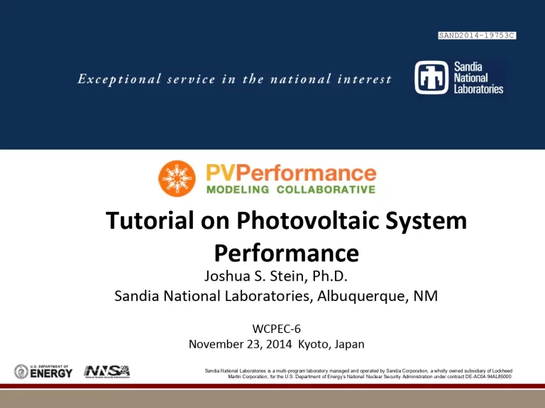 Tutorial on Photovoltaic System Performance