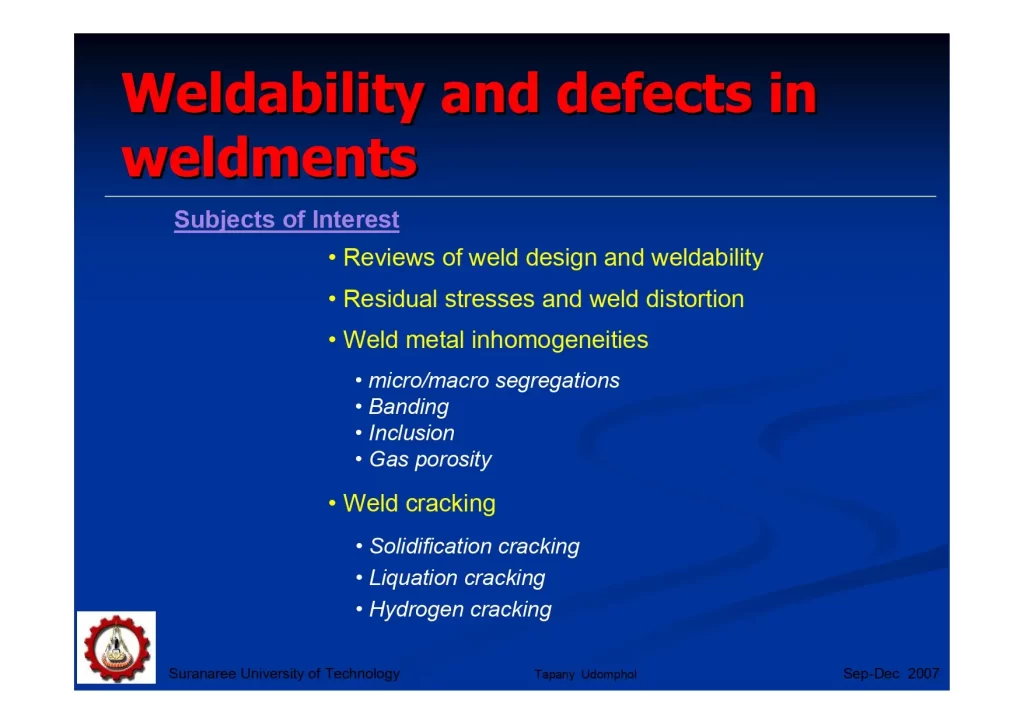 Weldability and defects in weldments
