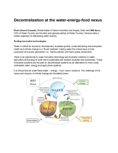 Decentralization At The Water-Energy-Food Nexus