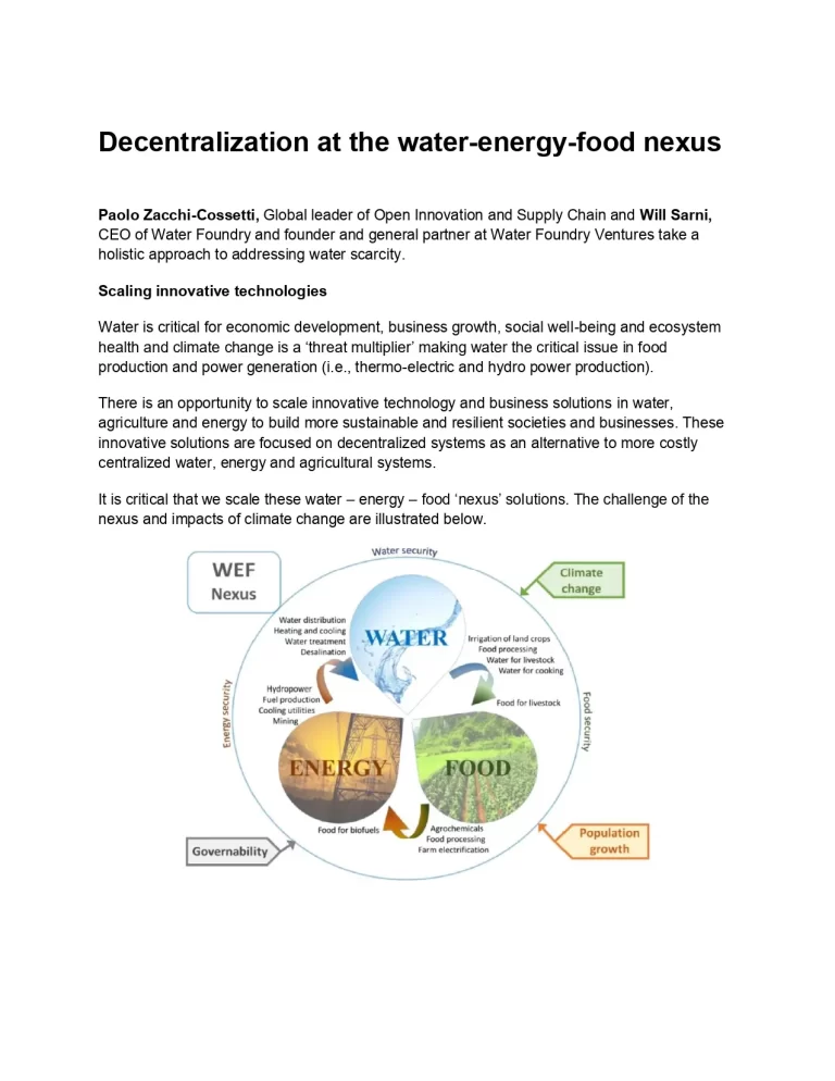 Decentralization At The Water-Energy-Food Nexus