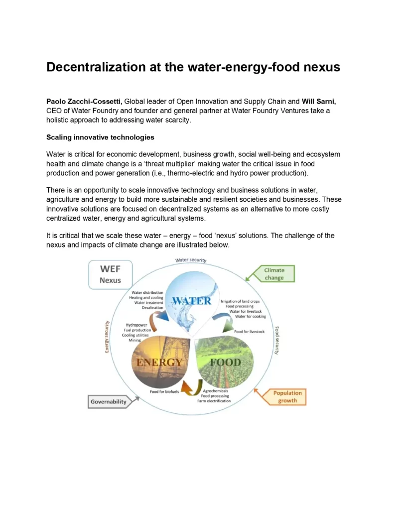 Decentralization At The Water-Energy-Food Nexus