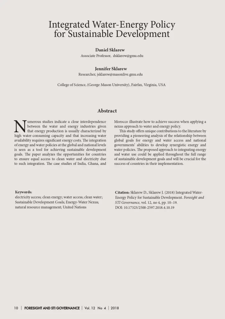 Integrated Water-Energy Policy for Sustainable Development