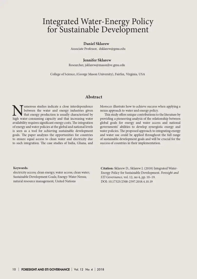 Integrated Water-Energy Policy for Sustainable Development