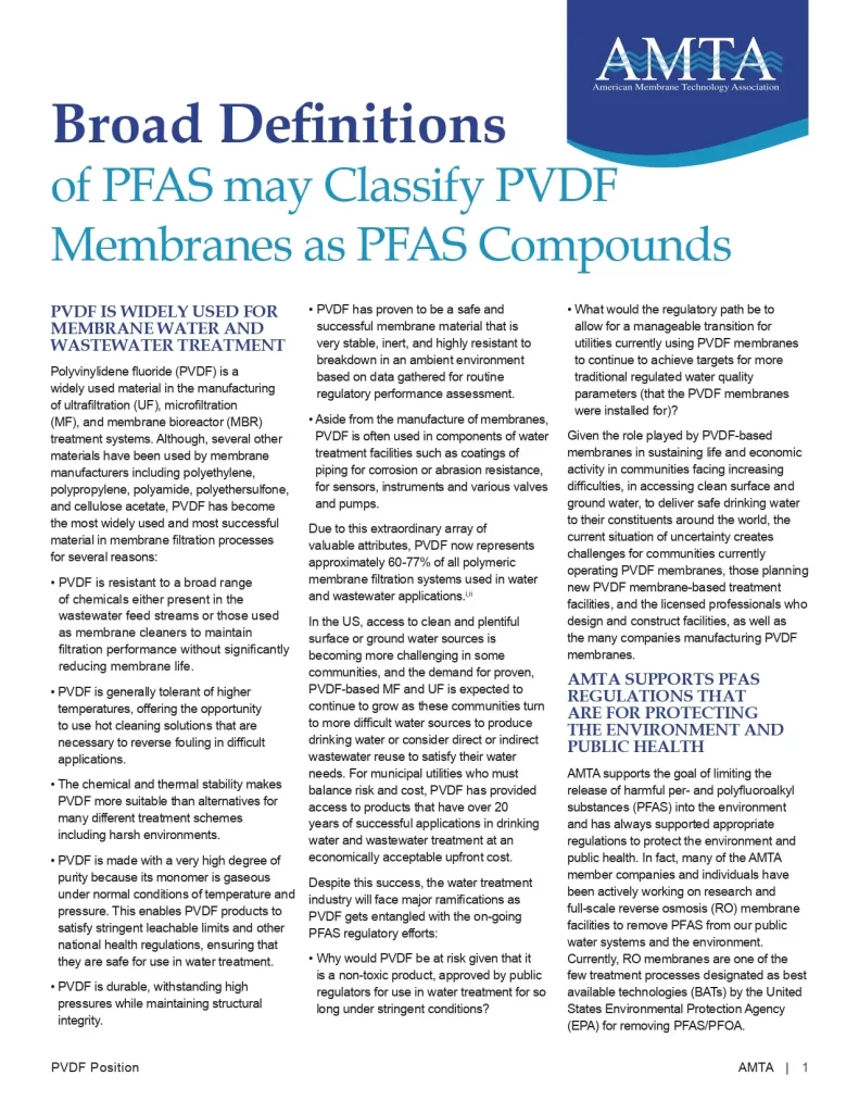 Broad Definitions of PFAS may Classify PVDF Membranes as PFAS Compounds