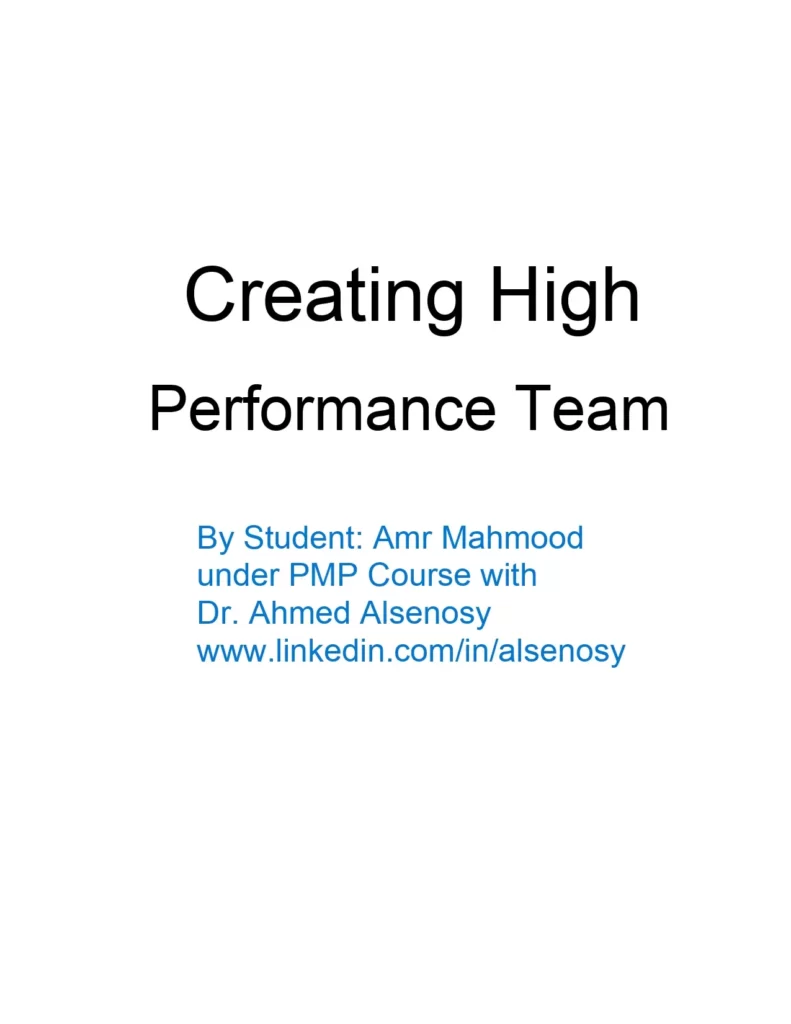 Creating High Performance Team
