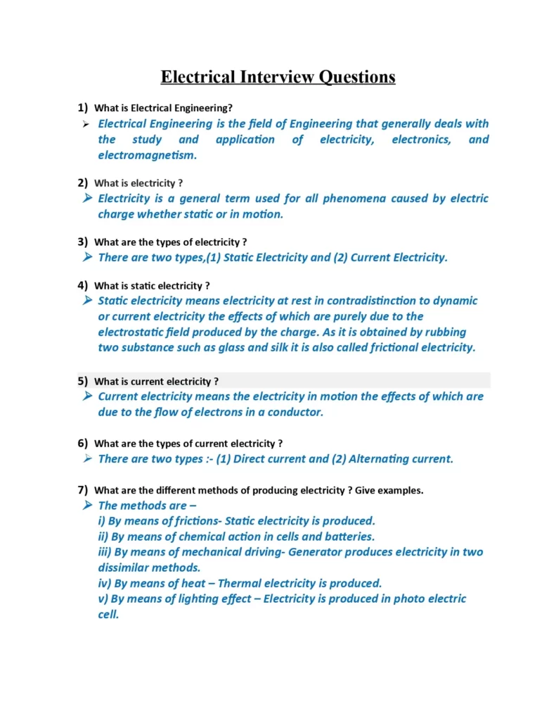 Electrical Interview Questions