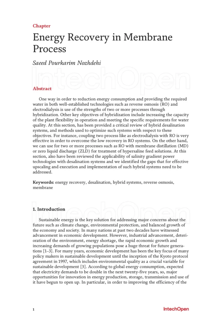Energy Recovery in Membrane Process