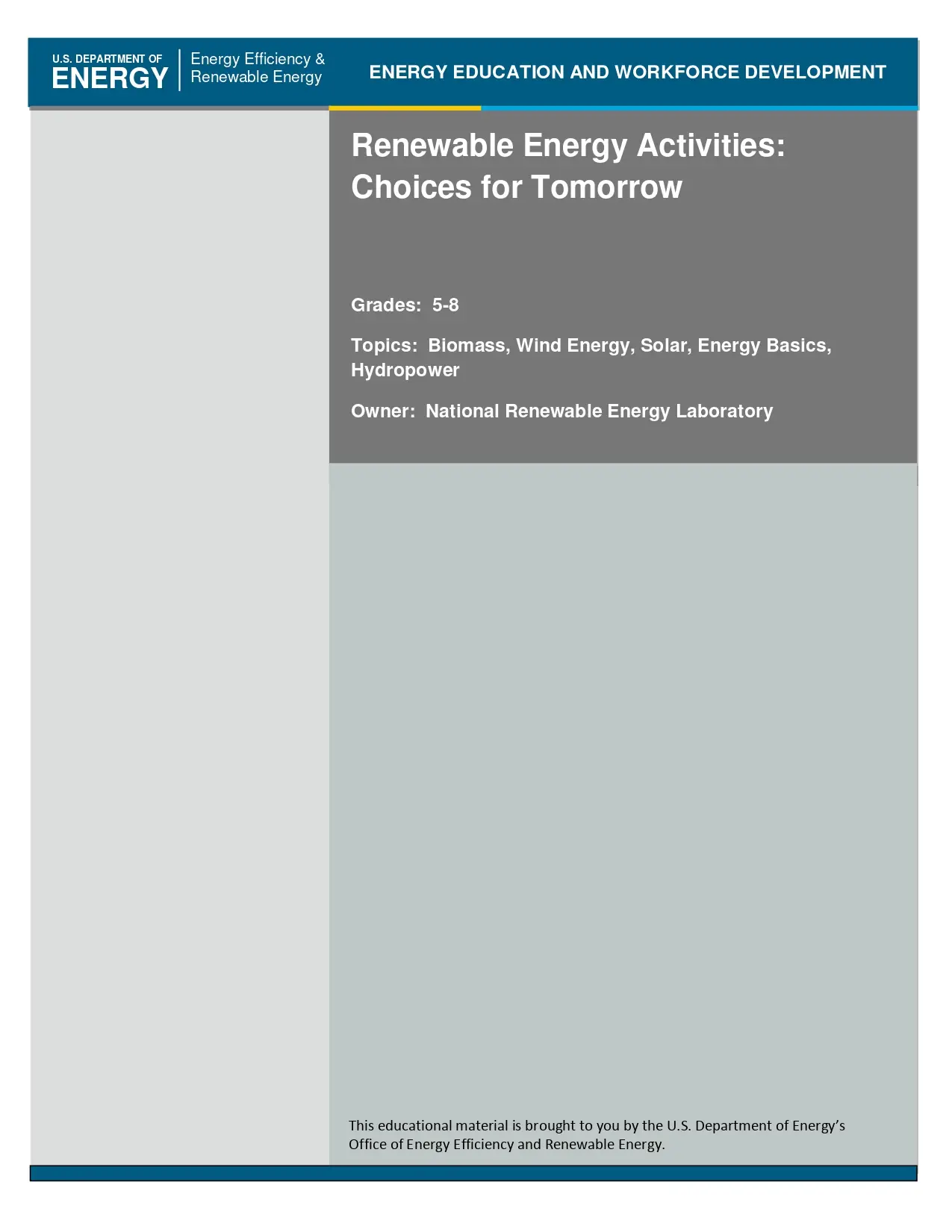 Renewable Energy Activities Choices for Tomorrow AquaEnergy Expo