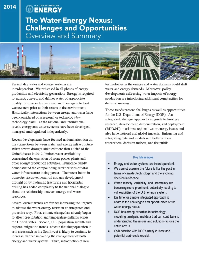 The Water-Energy Nexus Challenges and Opportunities Overview and Summary