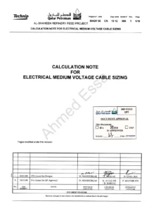 Calculation Note For Electrical Medium Voltage Cable Sizing