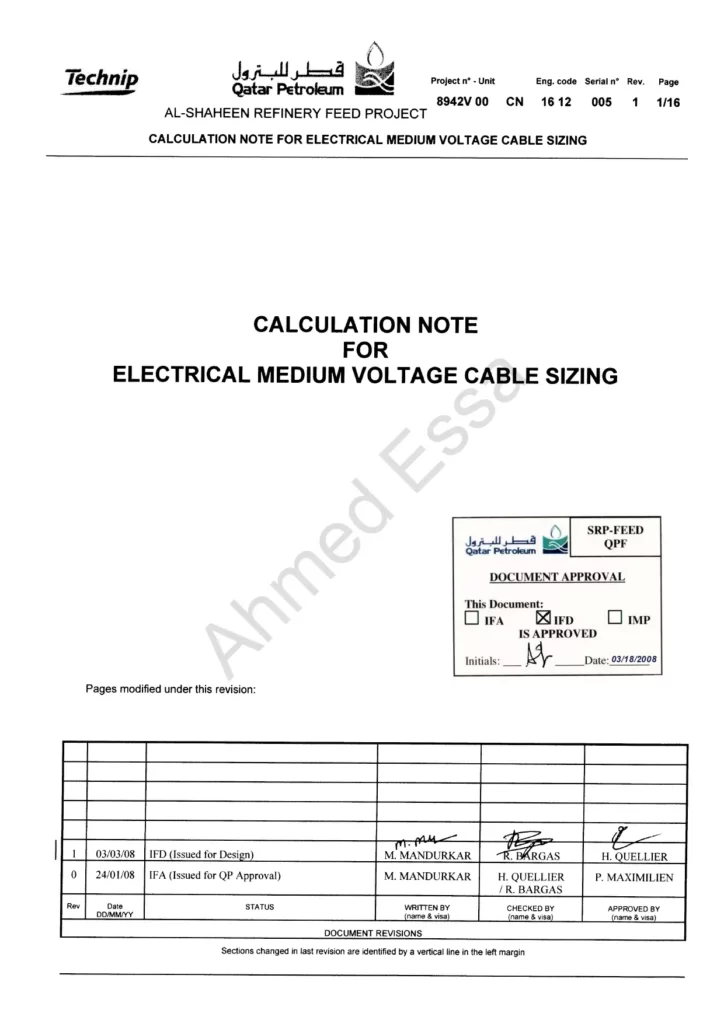 Calculation Note For Electrical Medium Voltage Cable Sizing