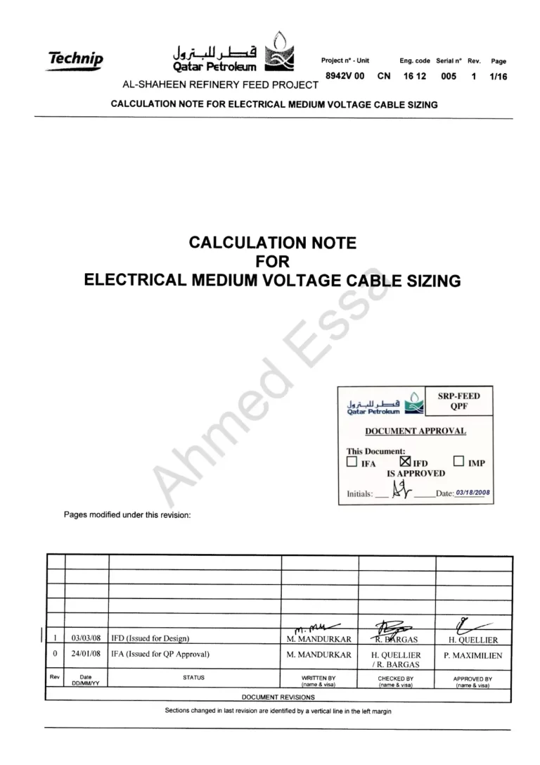 Calculation Note For Electrical Medium Voltage Cable Sizing