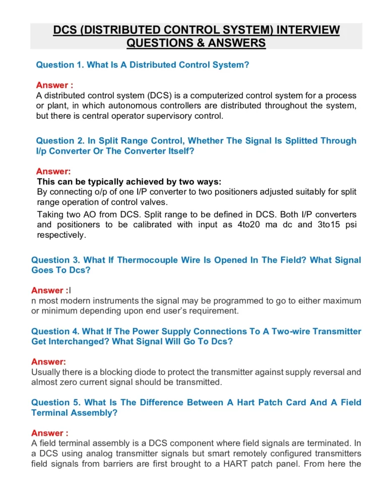 DCS (Distributed Control System) Interview Questions & Answers
