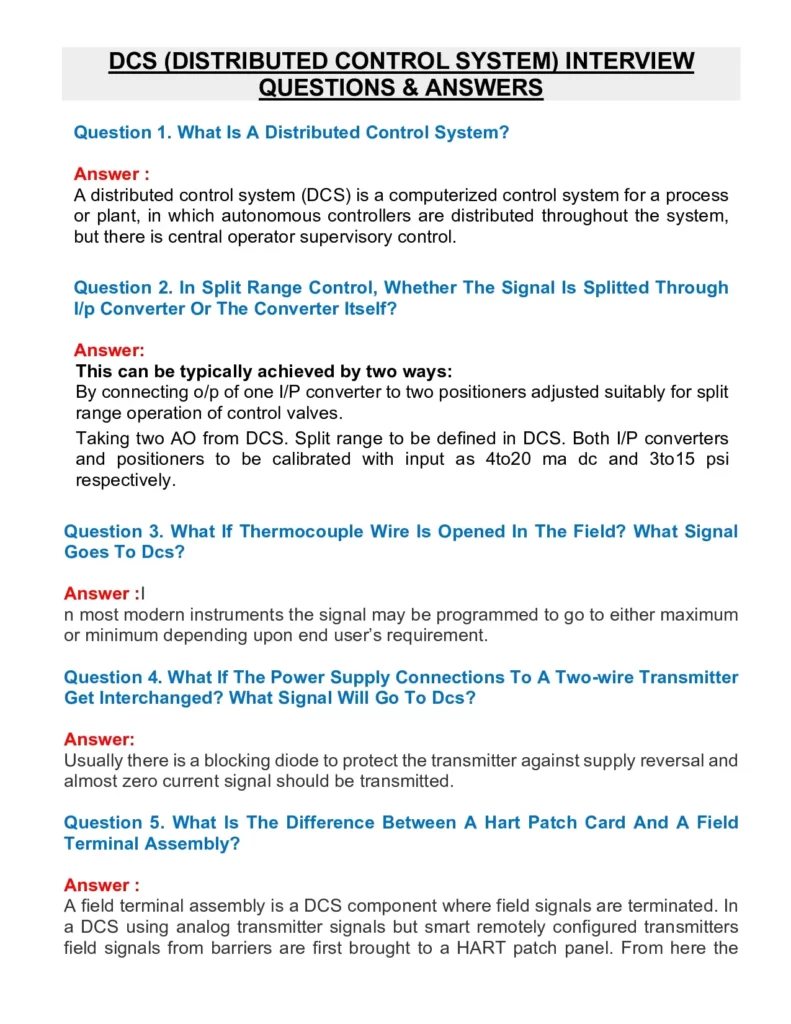 DCS (Distributed Control System) Interview Questions & Answers