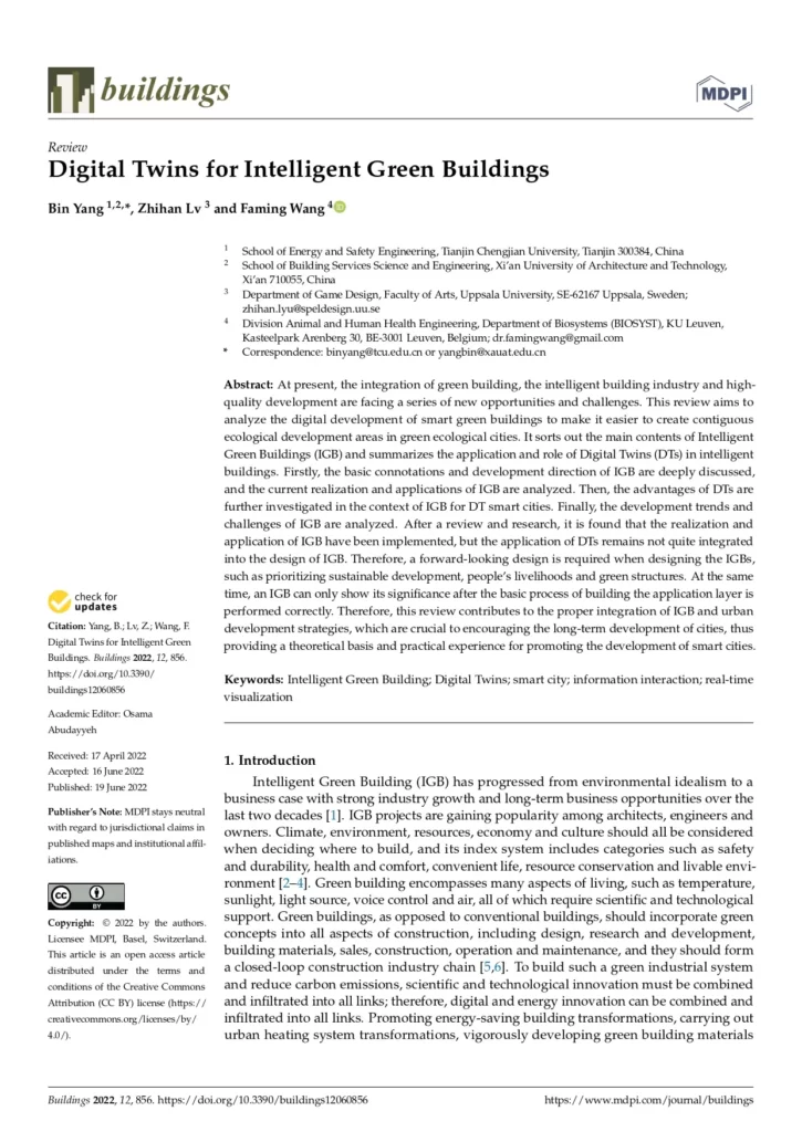 Digital Twins for Intelligent Green Buildings
