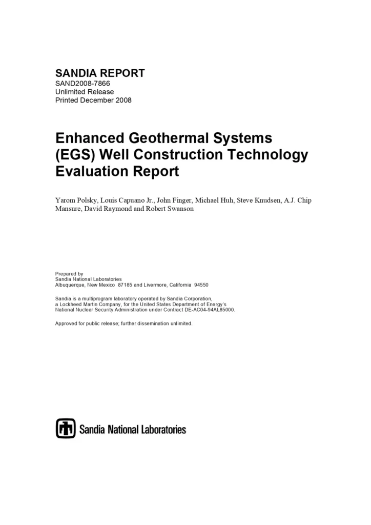 Enhanced Geothermal Systems (EGS) Well Construction Technology Evaluation Report