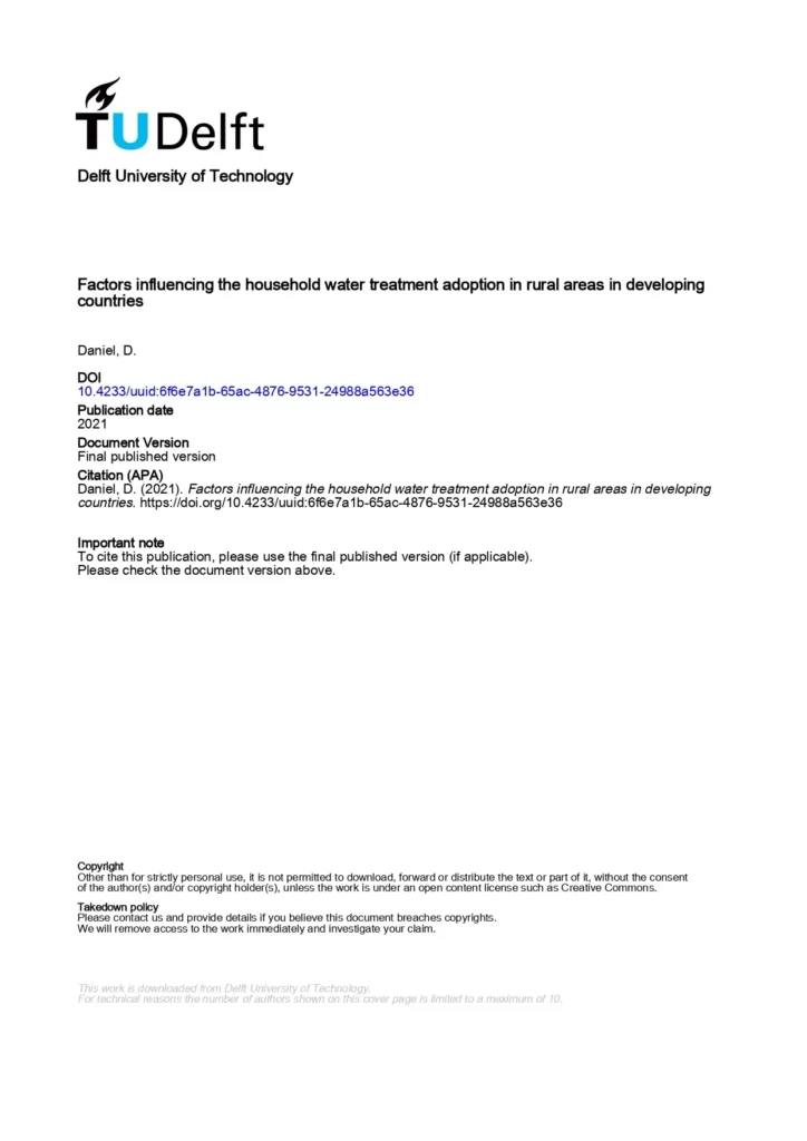 Factors Influencing the Household Water Treatment Adoption in Rural Areas in Developing Countries
