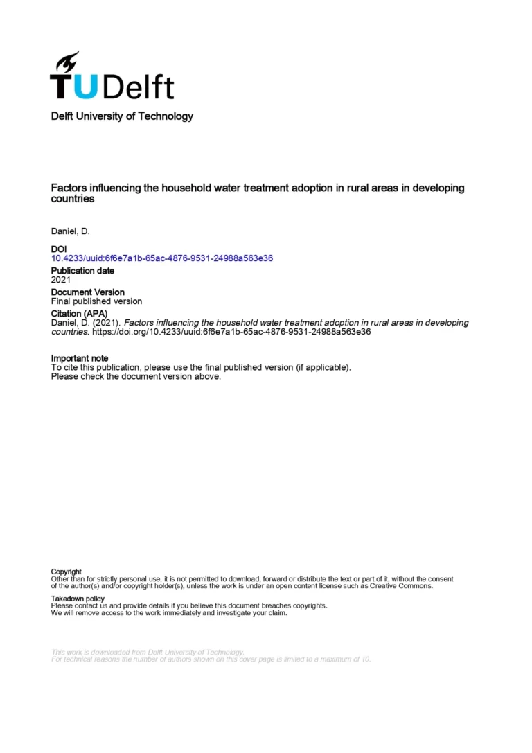 Factors Influencing the Household Water Treatment Adoption in Rural Areas in Developing Countries