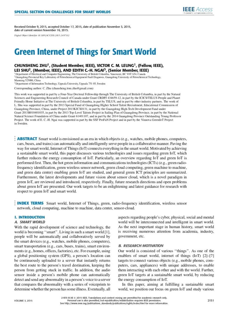 Green Internet of Things for Smart World