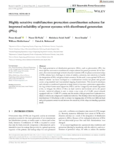 Highly Sensitive Multifunction Protection Coordination Scheme For Improved Reliability Of Power Systems With Distributed Generation (Pvs)