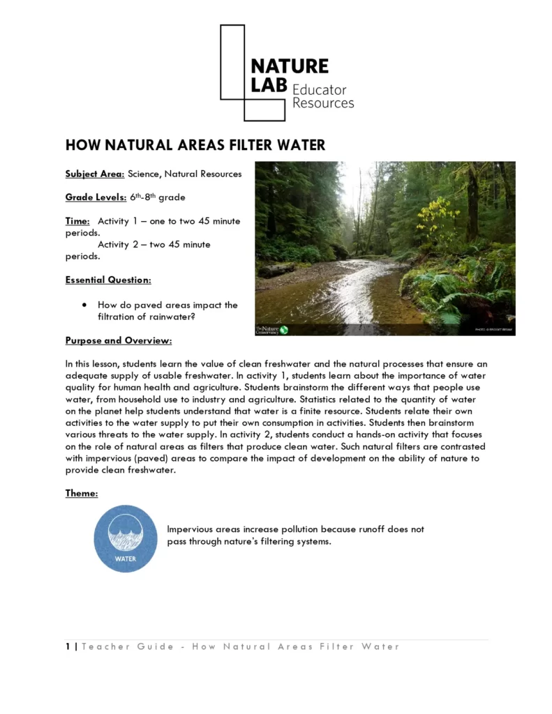 How Natural Areas Filter Water Teacher Guide