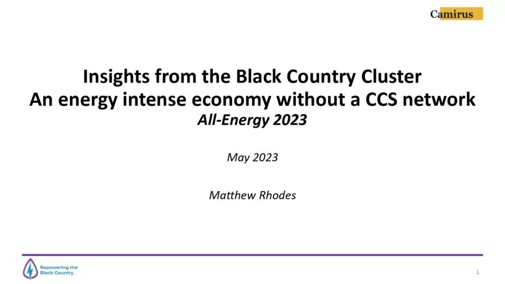 Insights from the Black Country Cluster An Energy Intense Economy Without a CCS Network