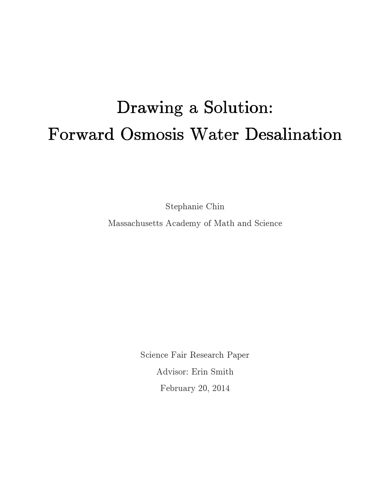 Drawing a Solution: Forward Osmosis Water Desalination