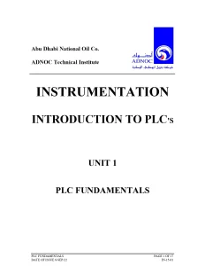 Instrumentation Introduction To PLC's Unit 1 PLC Fundamentals