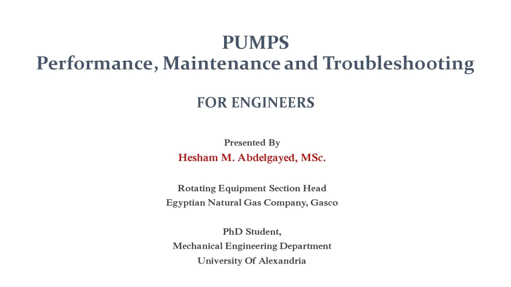 Pumps (Performance, Maintenance and Troubleshooting for Engineers)