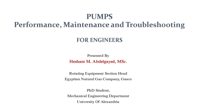 Pumps (Performance, Maintenance and Troubleshooting for Engineers)
