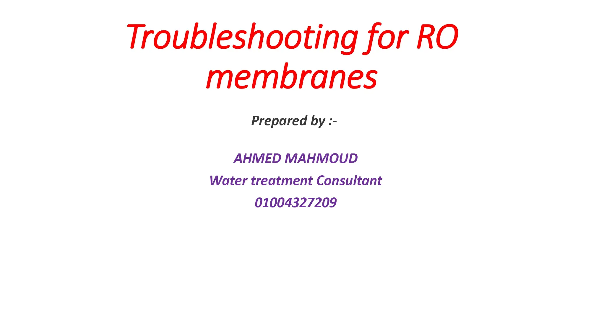 Troubleshooting for RO Membranes