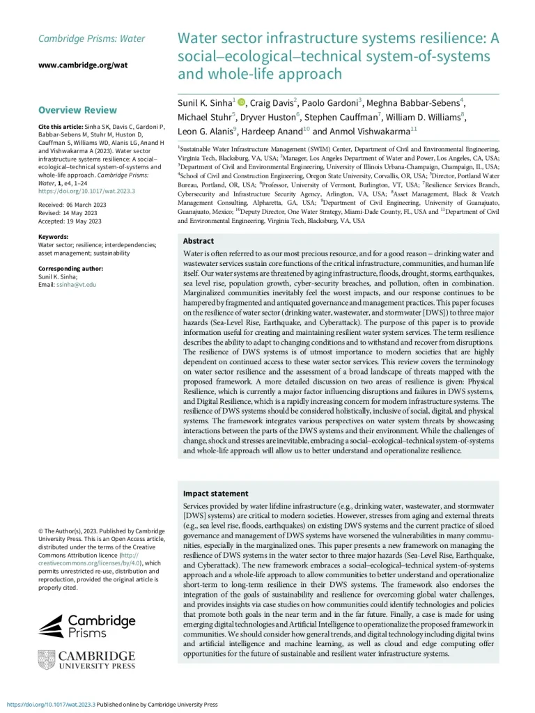 Water Sector Infrastructure Systems Resilience A Social–Ecological–Technical System-Of-Systems And Whole-Life Approach
