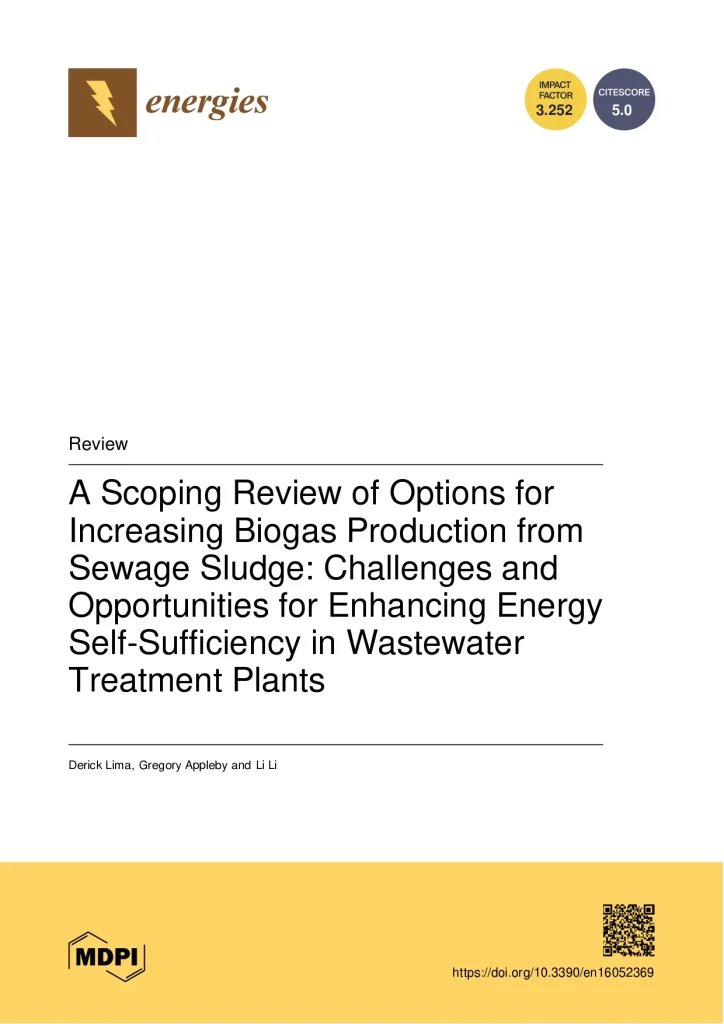 A Scoping Review of Options for Increasing Biogas Production from Sewage Sludge Challenges and Opportunities for Enhancing Energy Self-Sufficiency in Wastewater Treatment Plants