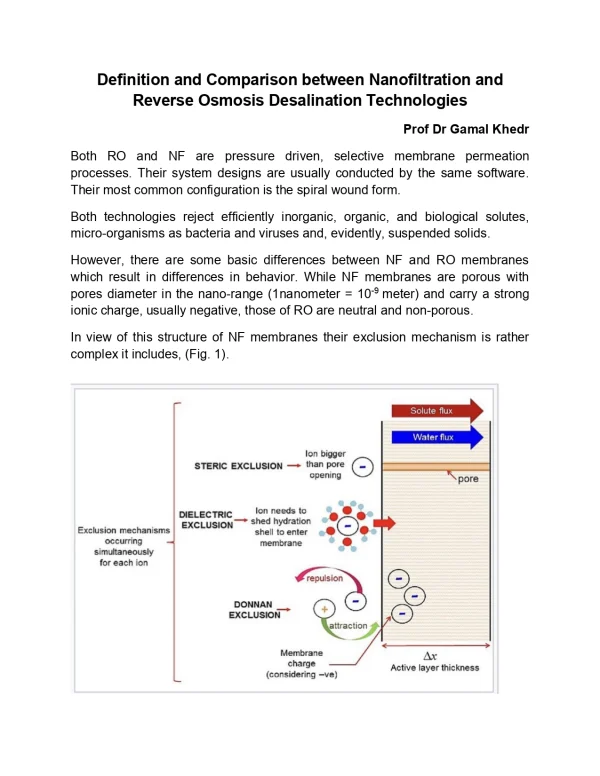 Definition and Comparison between Nanofiltration and Reverse Osmosis Desalination Technologies