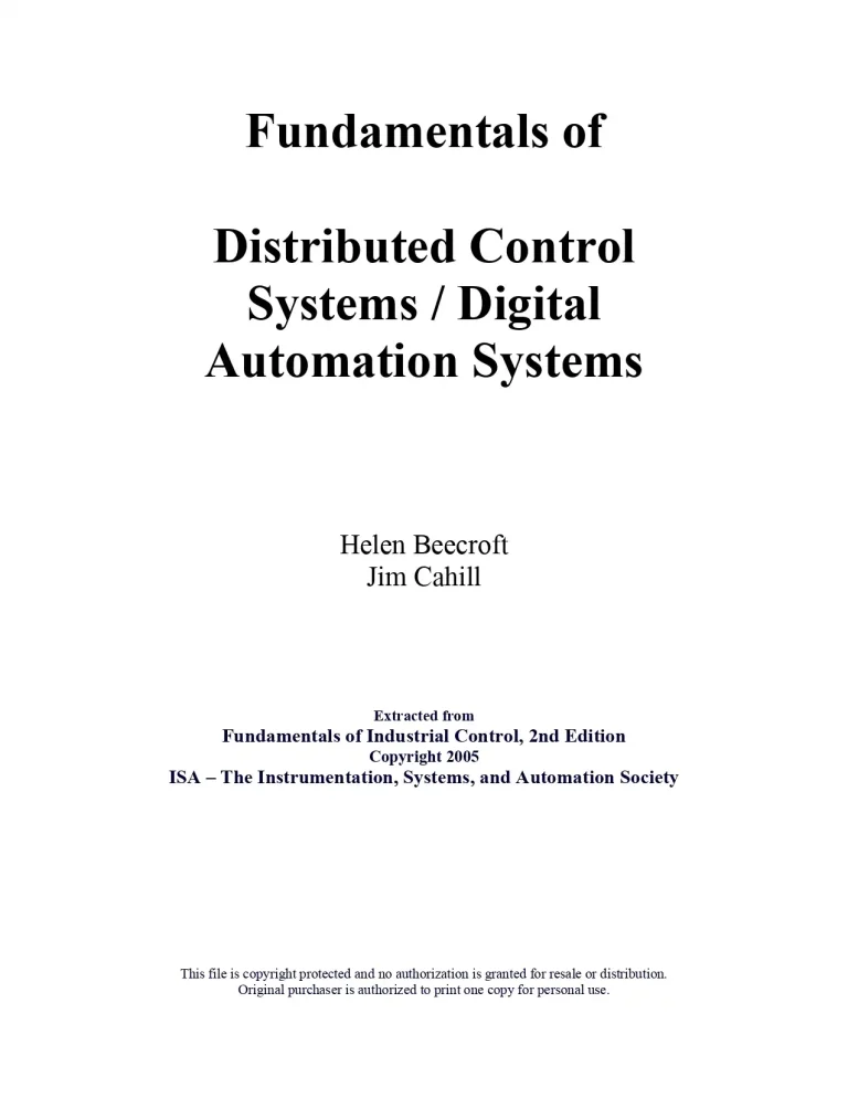 Fundamentals of Distributed Control Systems Digital Automation Systems