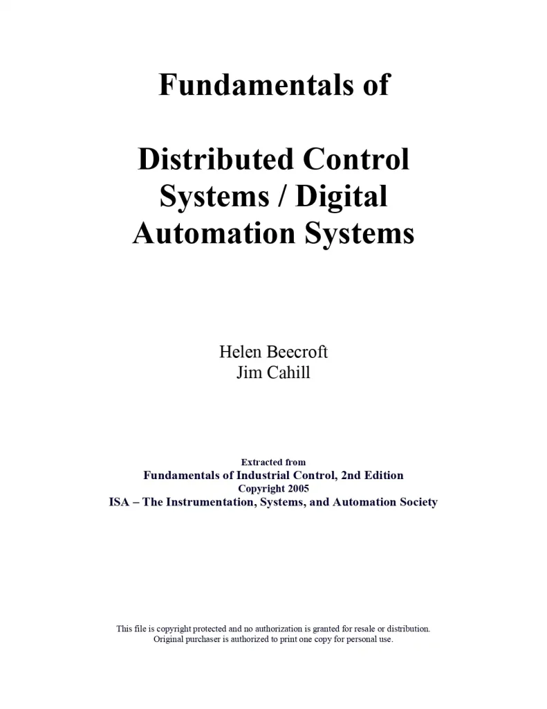 Fundamentals of Distributed Control Systems Digital Automation Systems