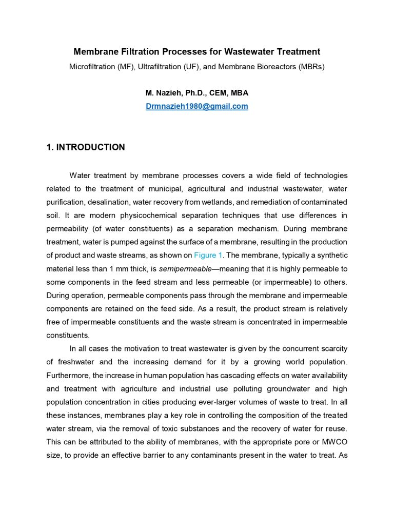 Membrane Filtration Processes for Wastewater Treatment