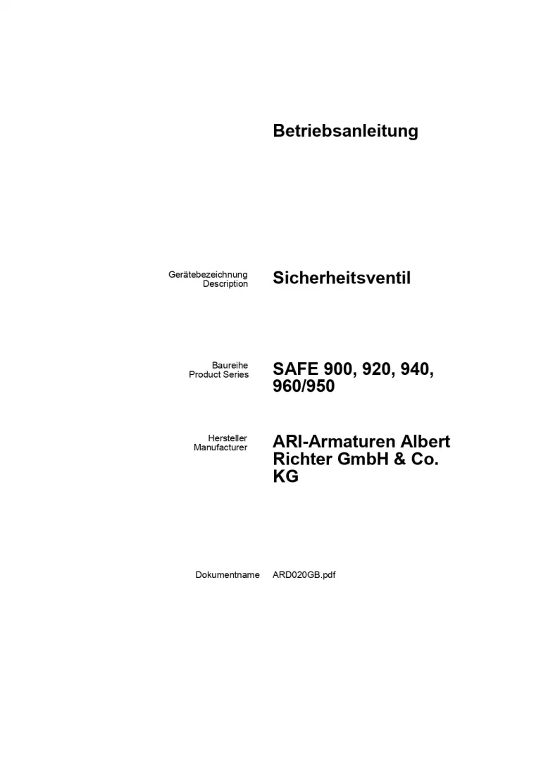 Operating and Installation Instructions Safety Valves SAFE