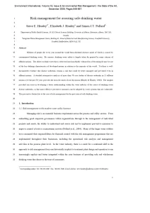 Risk Management for Assuring Safe Drinking Water