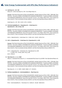 Solar Energy Fundamentals with KPIs (Key Performance Indicators)
