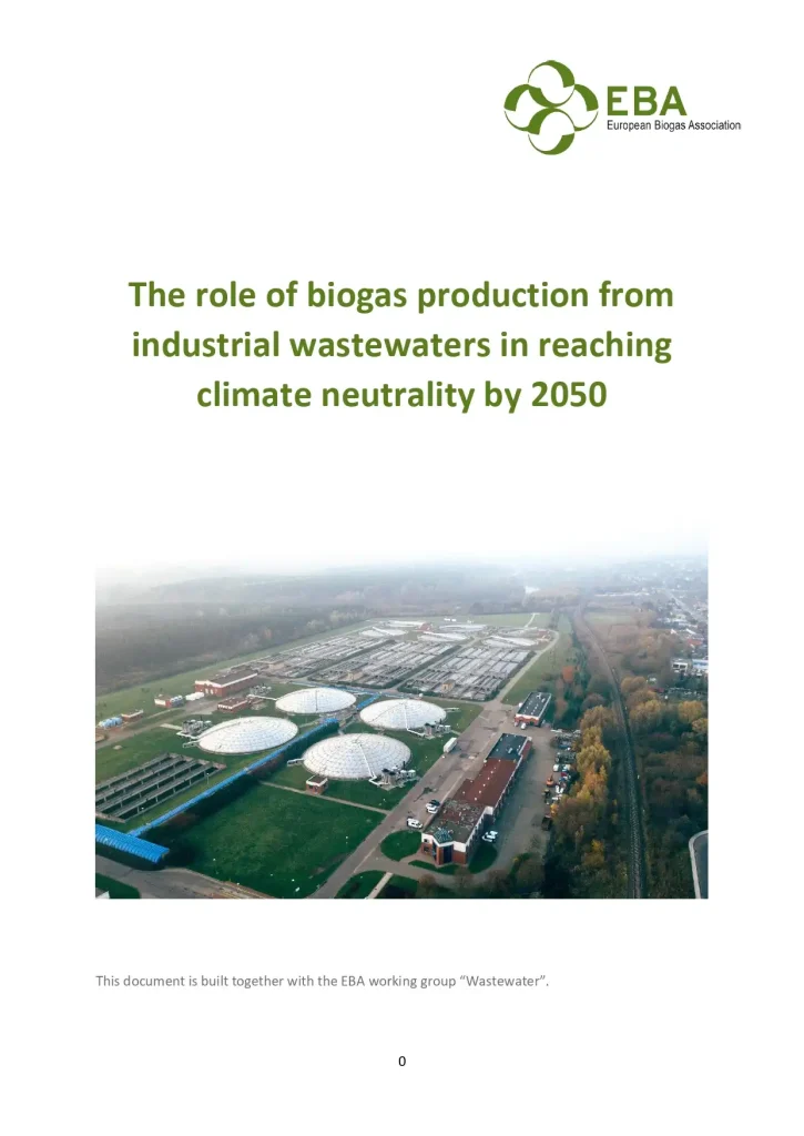 The role of biogas production from industrial wastewaters in reaching climate neutrality by 2050
