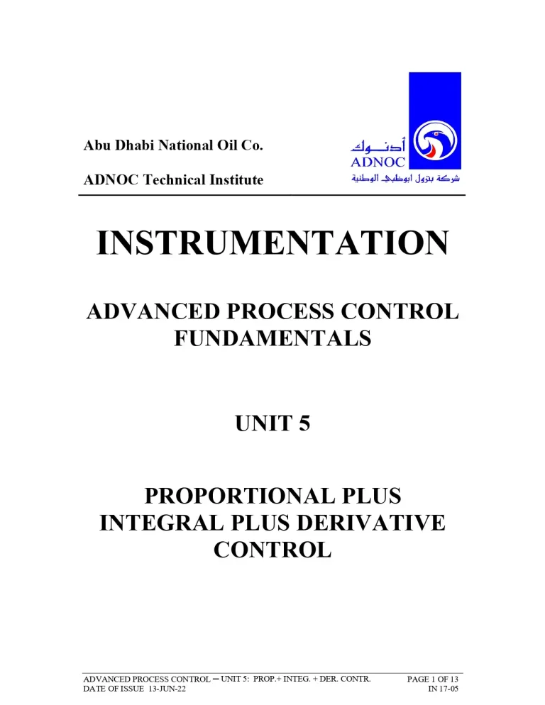 Unit 5 Proportional Plus Integral Plus Derivative Control