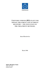 A Reverse Osmosis (RO) Plant for Sewage Treatment and Nutrient Recovery – The Influnce of Pre-Treatment Methods