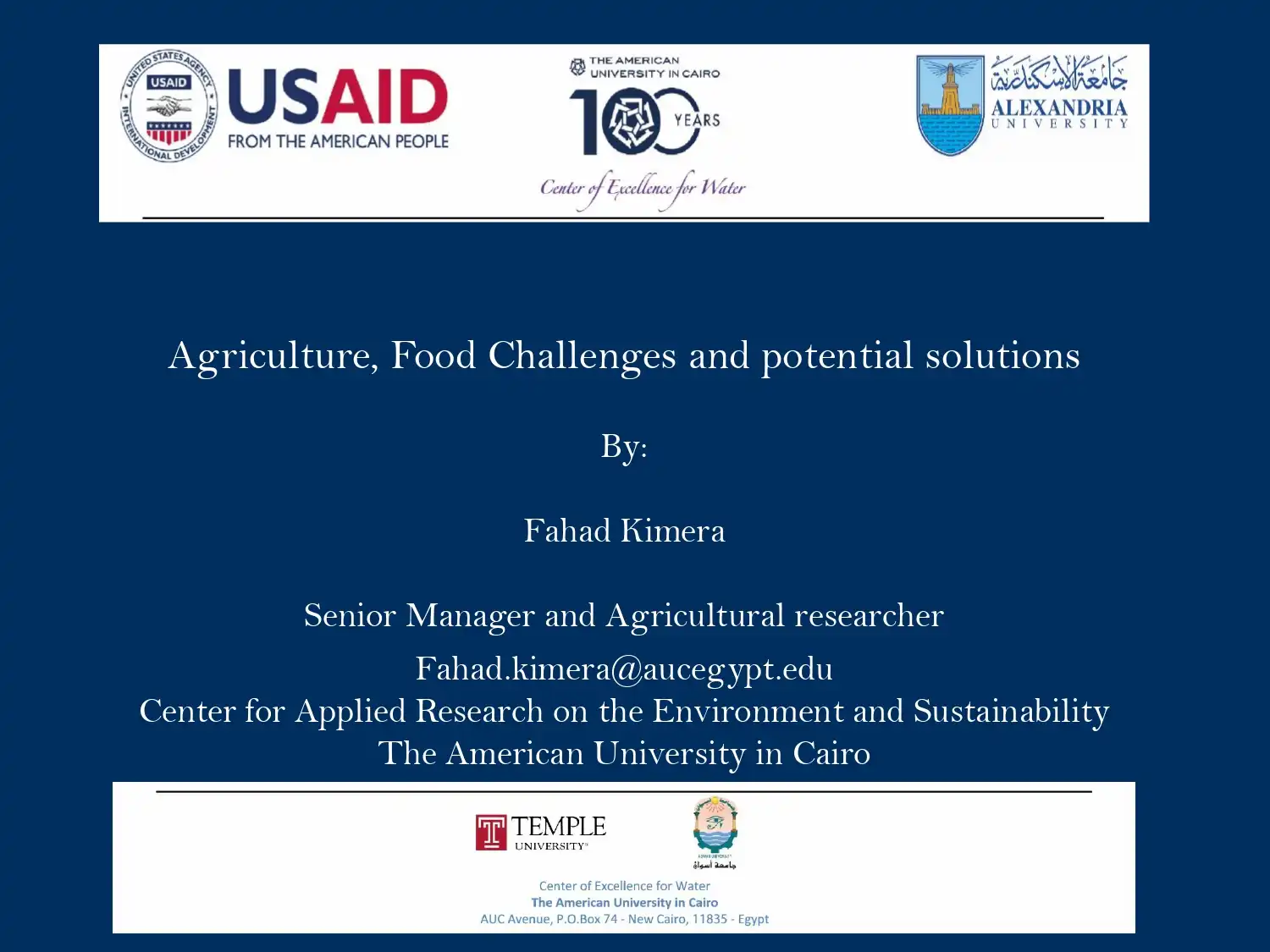 Agriculture, Food Challenges and Potential Solutions