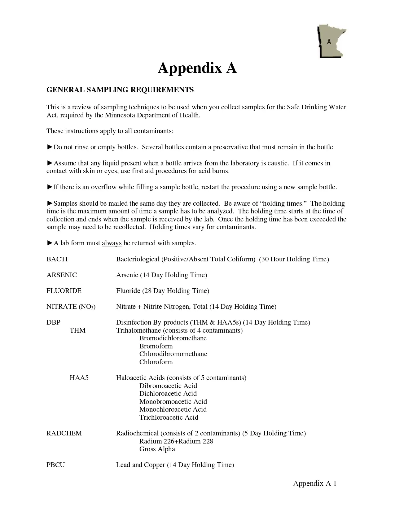 Appendix A General Sampling Requirements