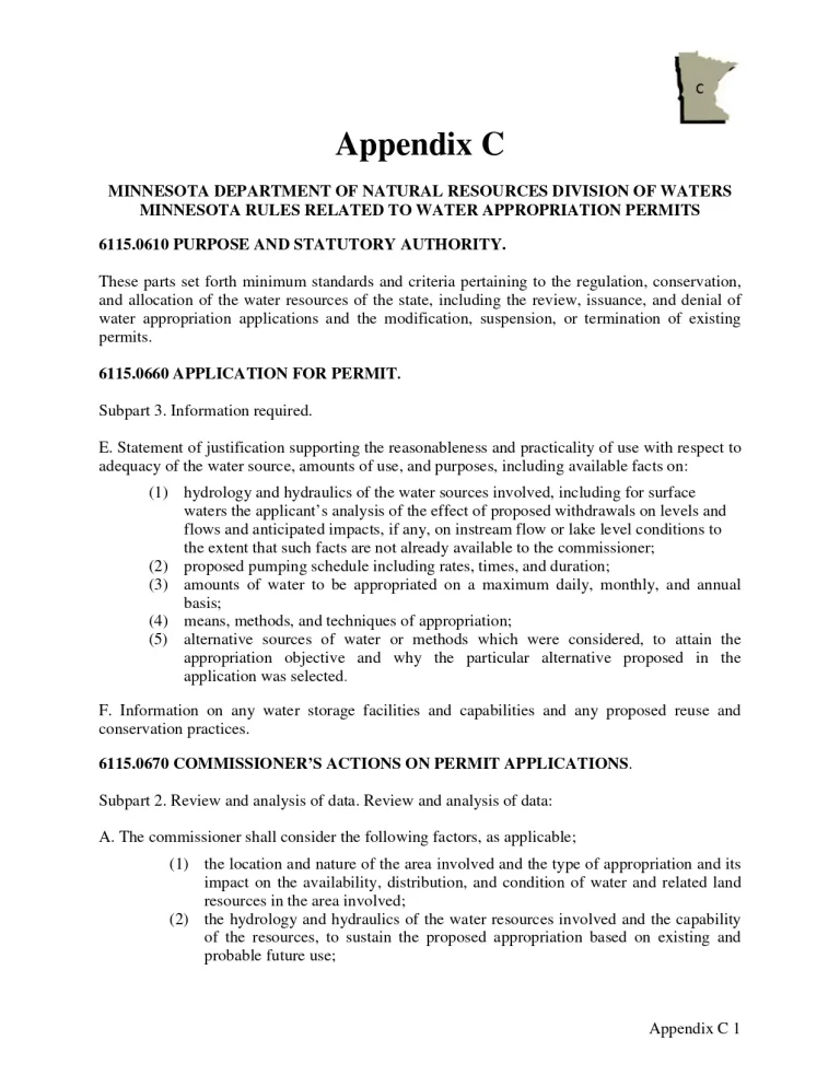 Appendix C Minnesota Department Of Natural Resources Division Of Waters