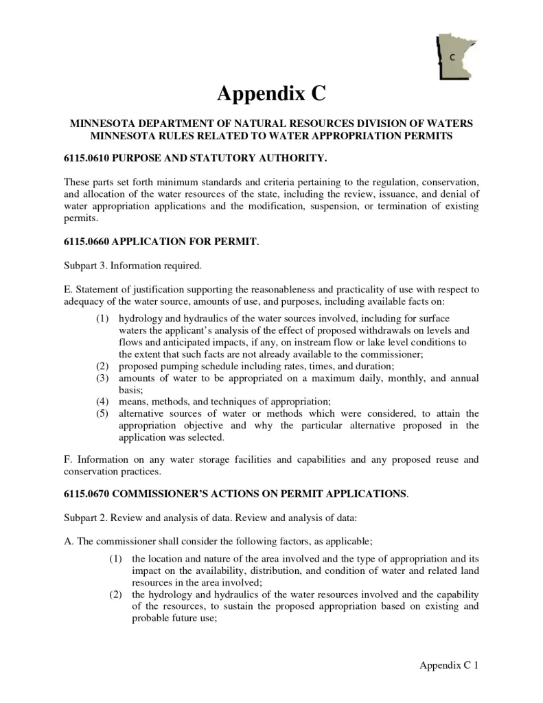 Appendix C Minnesota Department Of Natural Resources Division Of Waters